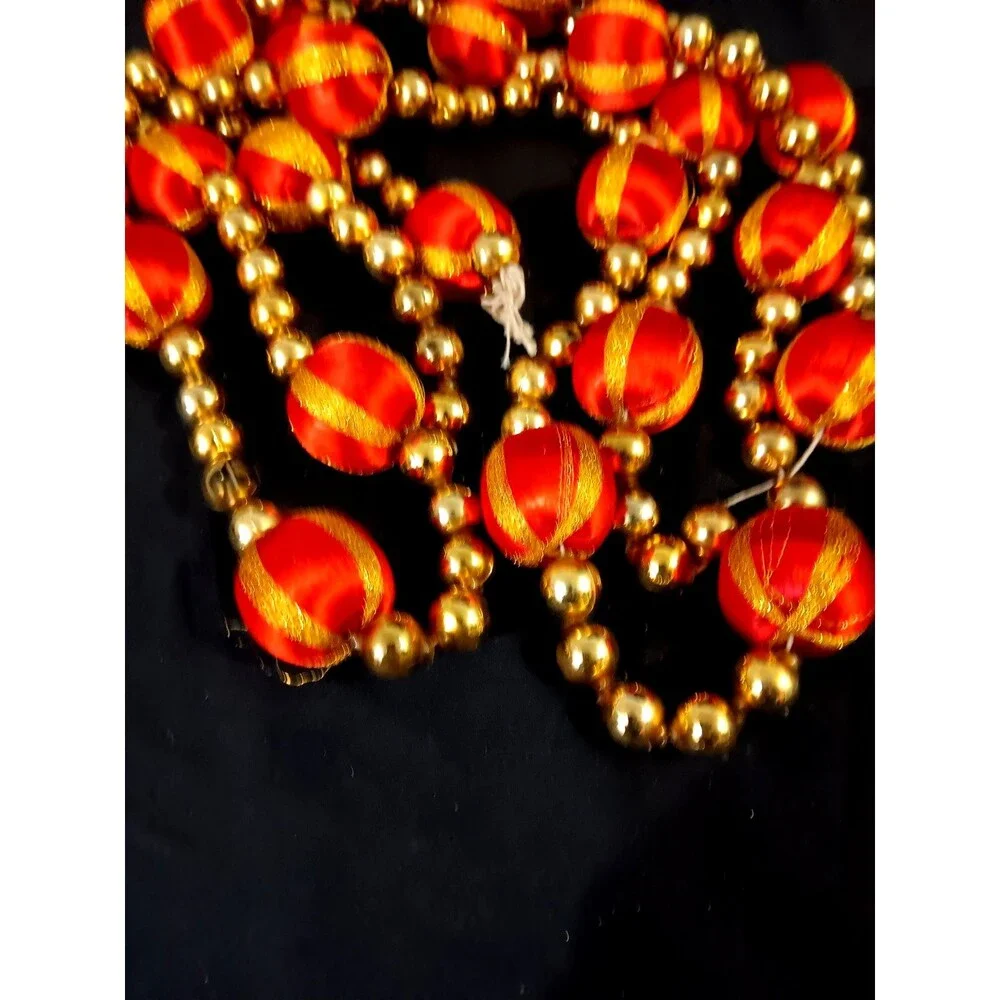 Vintage Christmas Garland Red & Gold With Mercury Glass Beads Approx. 106